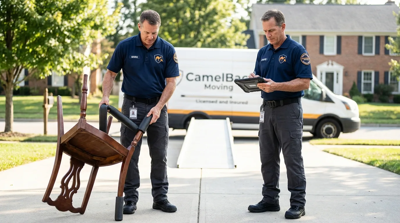 Movers inspecting furniture for damage prevention before loading in Starke, FL